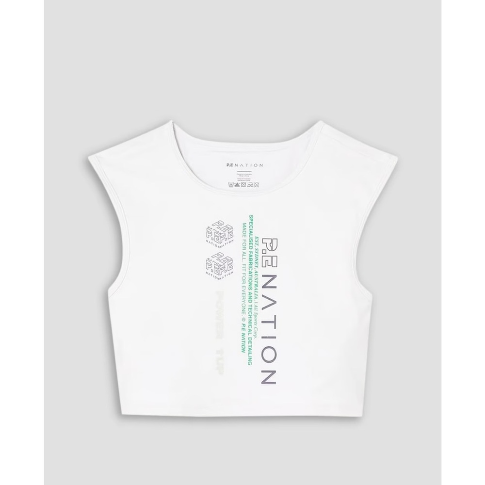 P.E Nation White Graphic Crop Top